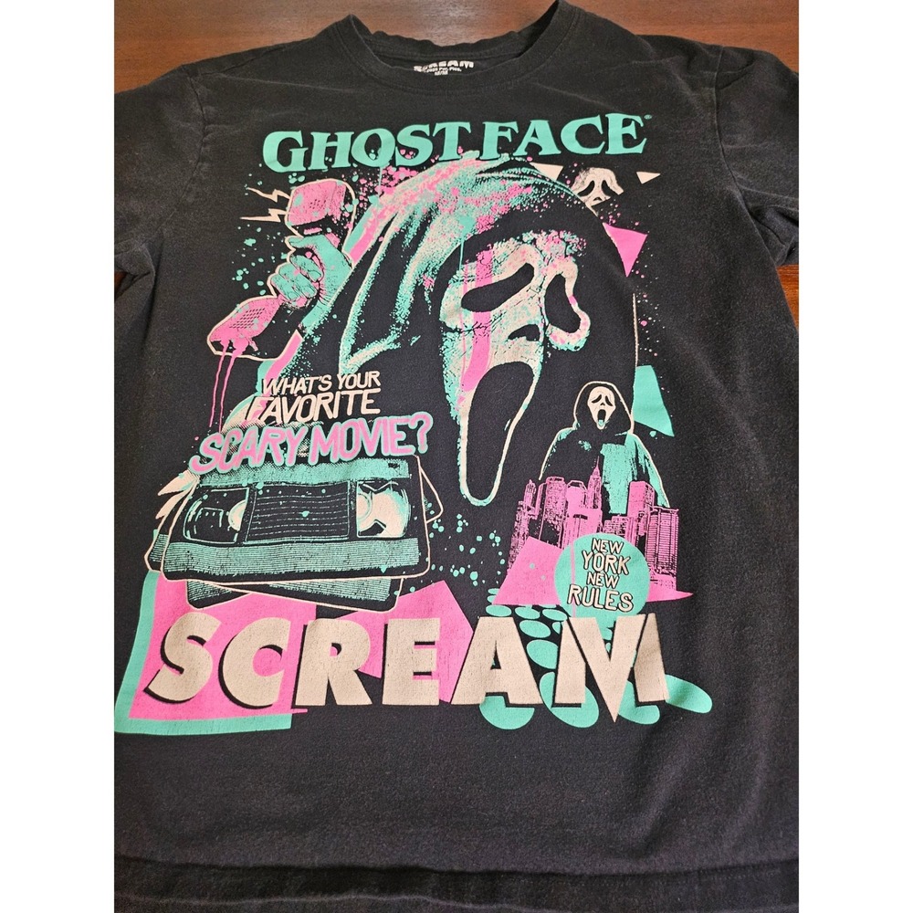 Scream Ghost Face Graphic Tee Unisex Medium Black Neon Horror Movie Shirt